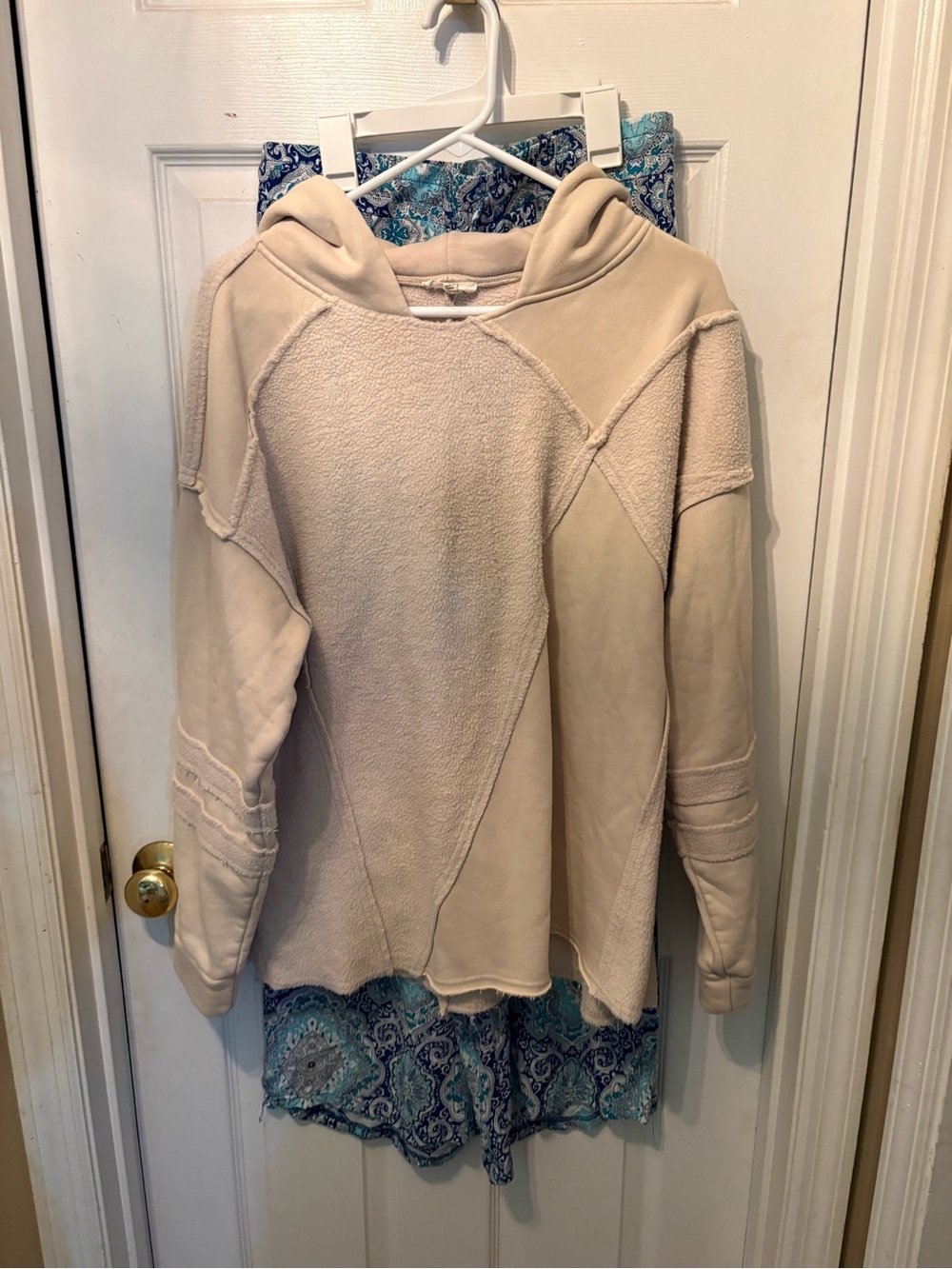 easel Cream Patchwork Hooded Pullover Sweater